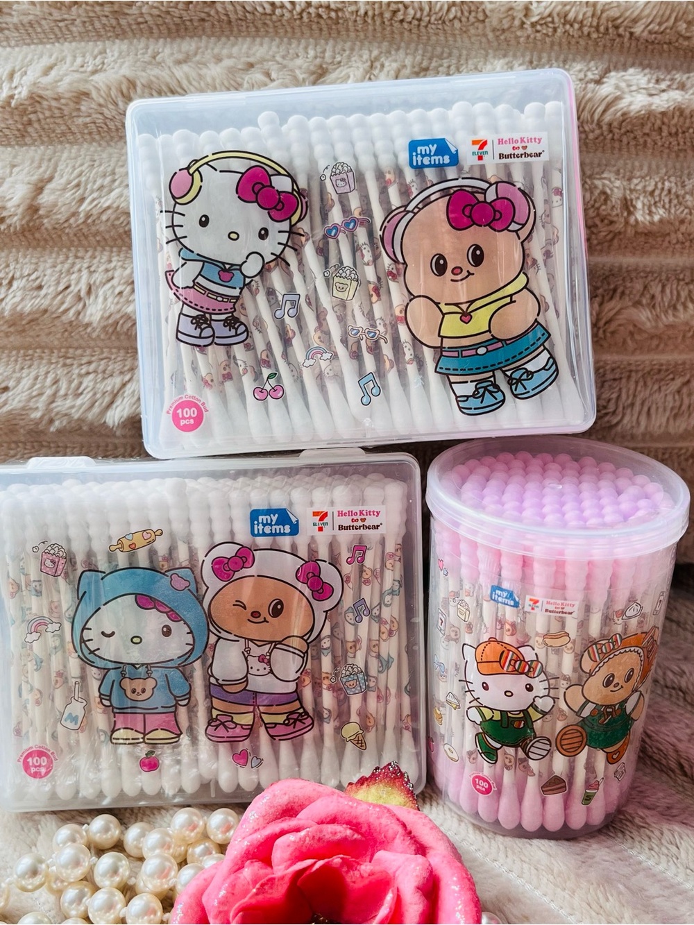 Hello Kitty x Butter Bear Q-tips Cotton Swabs, First Aid and 300 Counts Set.